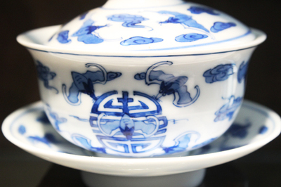 天猫 景德镇陶瓷 手绘 青花 盖碗 品茗杯 礼品瓷 万寿无疆 - 搜品廊