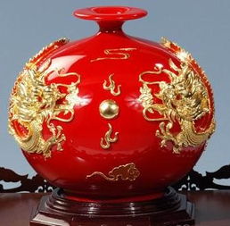 漆线雕双龙天地方圆德化红瓷万年红陶瓷中国红包瓷花瓶